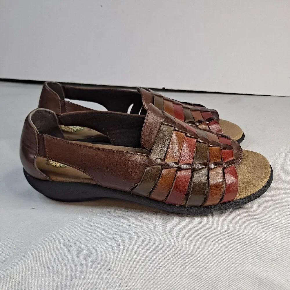 Earth Shoe Cupid Sandals Women's Size 10 Multicolor Braided Leather Boho Hippie